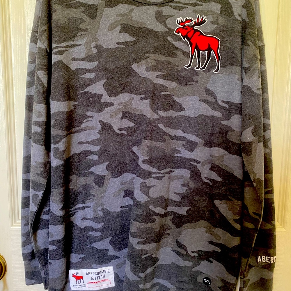 2 Boys Abercrombie gray-camo shirts. New with tags. Never worn
